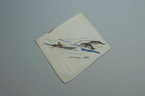 Image: Embroidered handkerchief with figure hunting seals